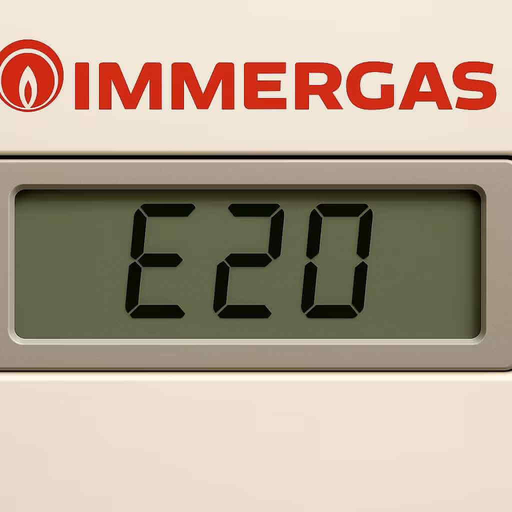 Display di una caldaia Immergas che mostra il codice di errore 20.